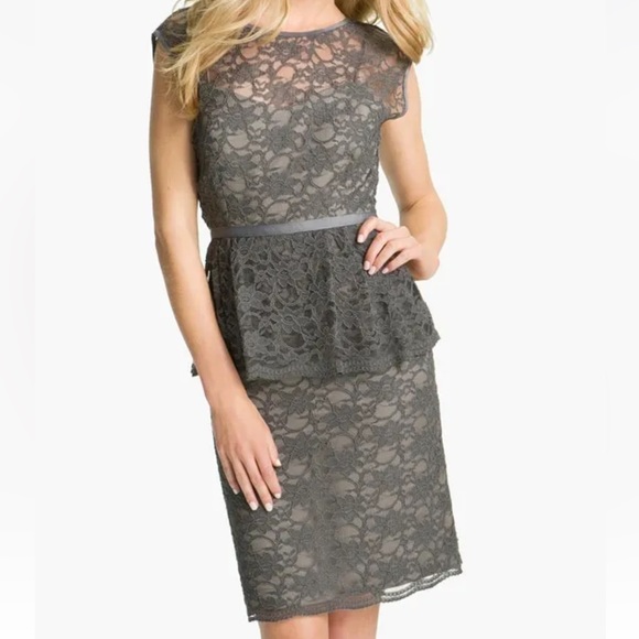 Eliza J ladies gray Peplum lace overlay sheath dress. NWT. Size 6. - Picture 1 of 16